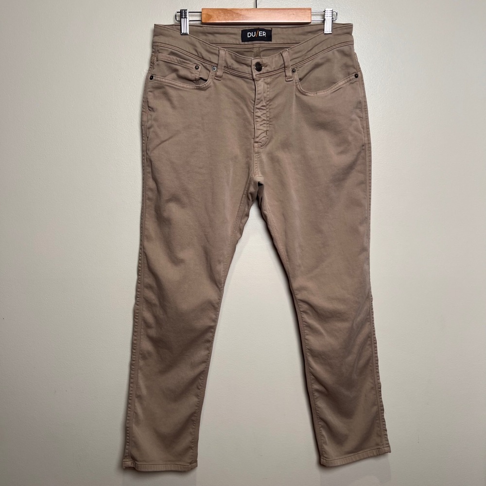 DU/ER N2X Relaxed Fit Pants Mens 34x30 Tan 5-Pocket Stretch Tapered